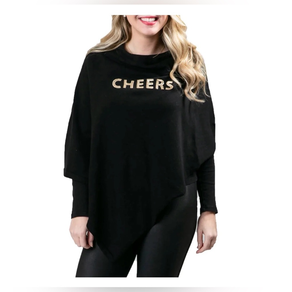 Lana’s Loft Inc. Holiday Cheers Black Sweater Poncho OS